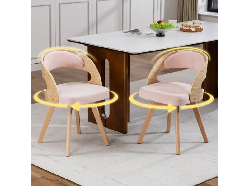  Ensemble table extensible 120–160 cm avec pieds v cannelés + 6 chaises en bois, assises pivotantes et coussins en lin coton  - Conforama E
