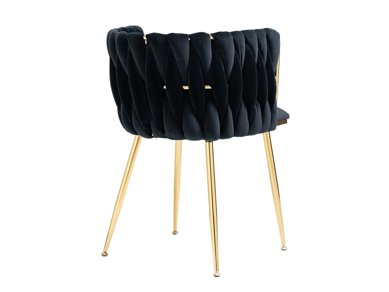 Chaise de salle à manger lot de 2 avec dossier tressé rembourré et pieds métalliques dorés en velours noir  - Conforama A