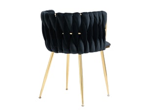 Chaise de salle à manger lot de 2 avec dossier tressé rembourré et pieds métalliques dorés en velours noir