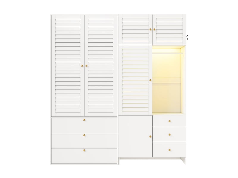  Armoire 180 x 50 x 200 cm avec panier à linge, éclairage led, 2 penderies et rangements, meuble multifonction à portes battantes pour chambre ou dressing - blanc OPULERANE TRADING LTD - Conforama A
