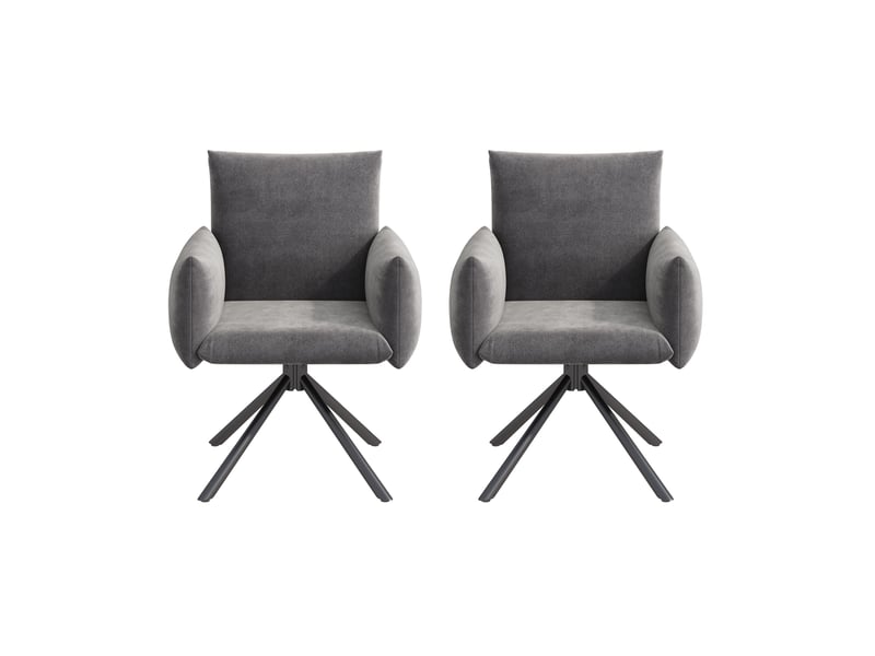  Lot de 2 chaises de salle à manger pivotantes 360° en velours gris avec pieds en métal  - Conforama A