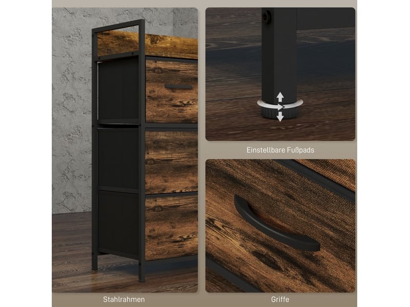  Commode buffet 60x29x85 cm avec 4 tiroirs en tissu style industriel polyester brunnoir  - Conforama D