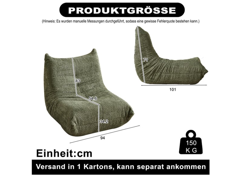  Fauteuil canapé - chauffeuse de sol ergonomique, mousse haute densité, salon et chambre - en chenille vert olive  - Conforama E