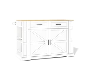 Îlot de cuisine avec plan extensible multiprise 2 tiroirs blanc et chêne