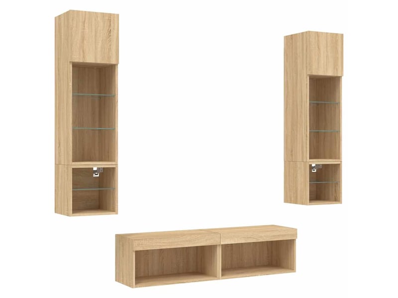  Unités murales tv avec led 6 pcs chêne sonoma bois d'ingénierie shl53008  - Conforama E