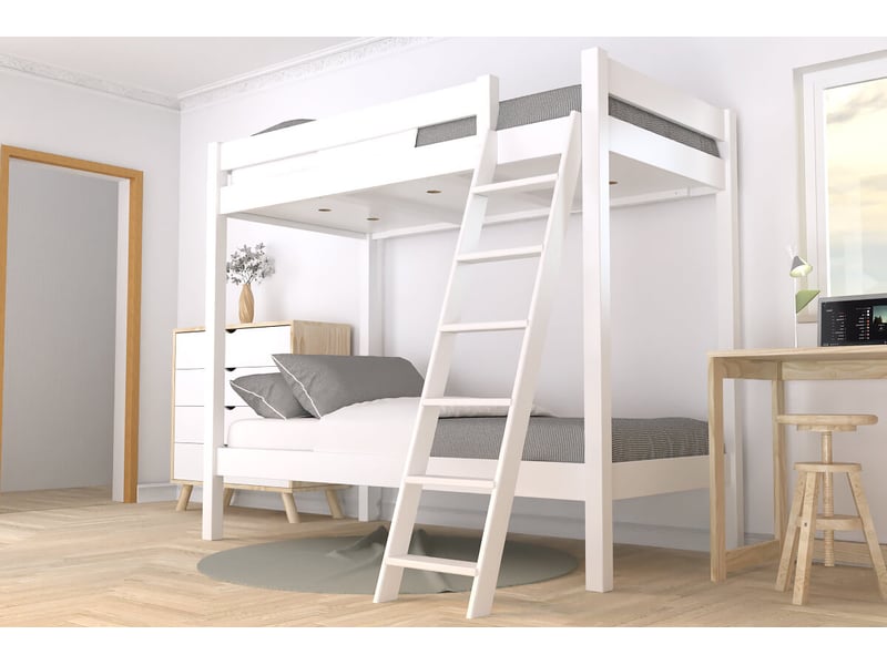  Lit superposé 2 places 80x190 échelle inclinée bois abc, blanc SUPABCIN80-LB - Conforama B