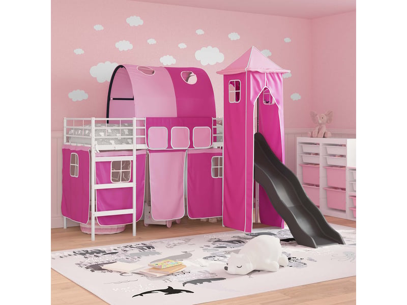  Cadre de lit superposé pour enfants - lit jeune blanc et rose 90 x 190 cm  - Conforama C