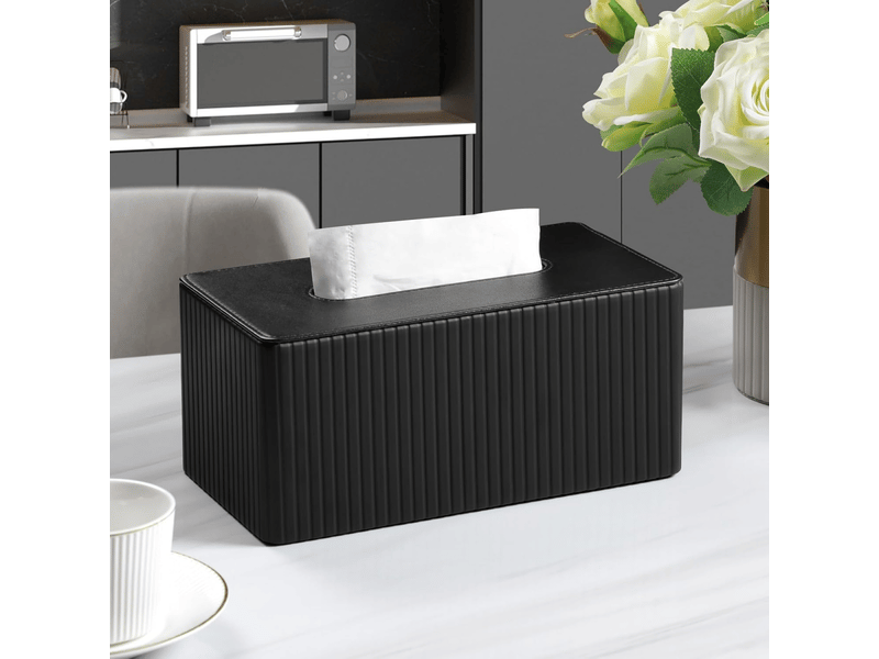  Housse de boîte à mouchoirs en cuir rayé pour salle de bain, chambre, salon, bureau - 1 pièce, noir, 25 × 13,5 × 11 cm  - Conforama B