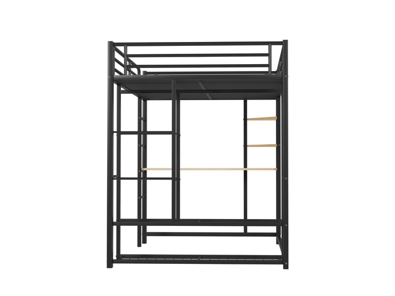  Lit mezzanine enfant 140x200 cm, table, étagère, garde-corps, sommier, métal noir, sans matelas  - Conforama D