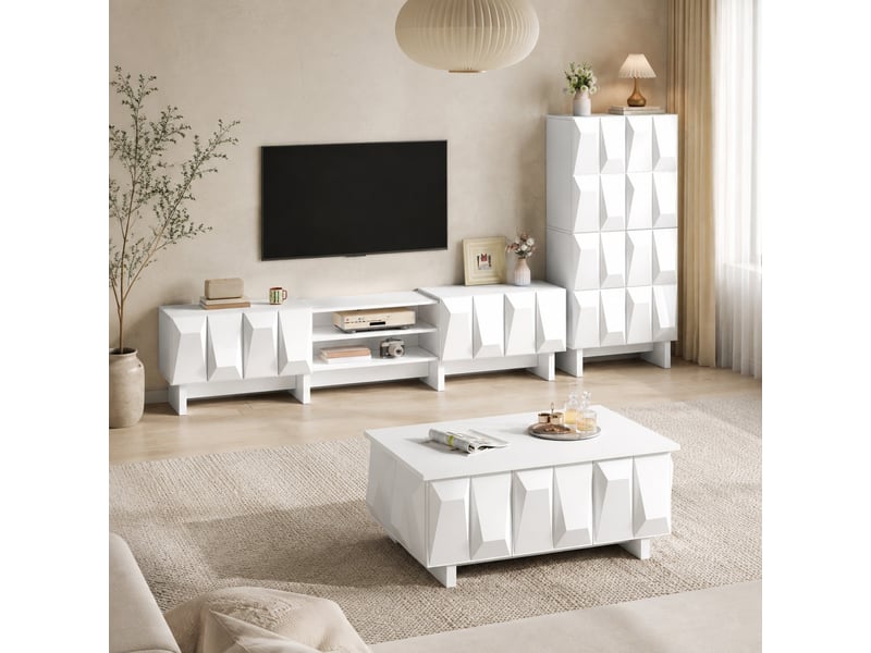  Ensemble de meubles de salon 3 pièces 180 x 34 x 44,5 cm blanc en panneaux de particules, rangement  - Conforama B