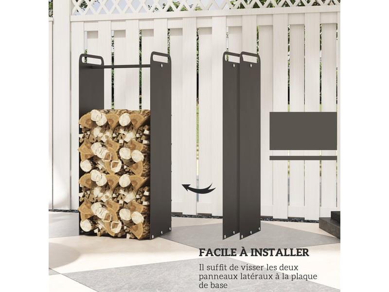  Porte-bûches intérieur range-bûches intérieur avec poignées résistant à la rouille à l'usure 37 x 30 x 90 cm noir acier  - Conforama R
