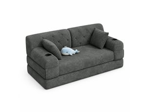 Canapé convertible 2 places 168.00×80.00×81.00 cm en velours côtelé avec poches latérales et porte-gobelets gris foncé chicfurn