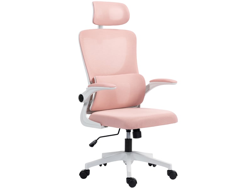  Fauteuil de bureau réglable et inclinable avec appui-tête amovible, tissu mesh, 60 x 59 x 114-122 cm, rose  - Conforama A