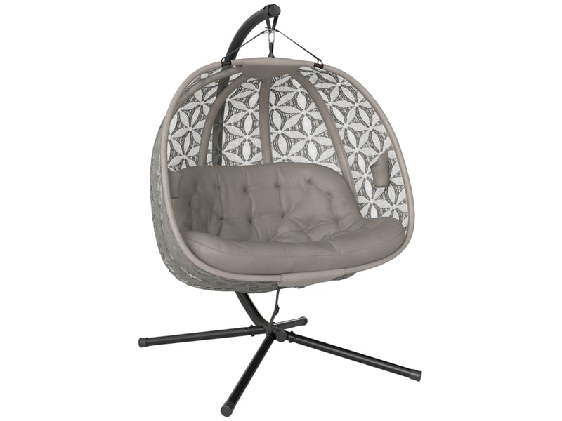  Fauteuil suspendu pliant avec structure pour 2 personnes, panier suspendu avec coussins épais, porte-gobelets et ceinture de sécurité.  - Conforama A