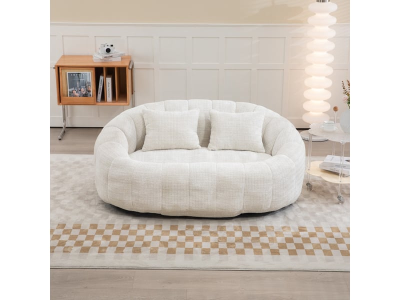  Canapé droit, 145 x 95 x 63 cm, fauteuil de détente moelleux à poser au sol, chenille, beige  - Conforama D