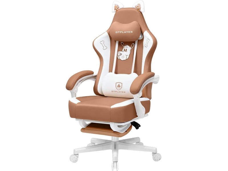  Gtplayer chaise de jeu avec oreilles de chat, mousse à mémoire de forme, repose-pieds, 150kg, cuir - marron GTP610-YE-PU - Conforama A