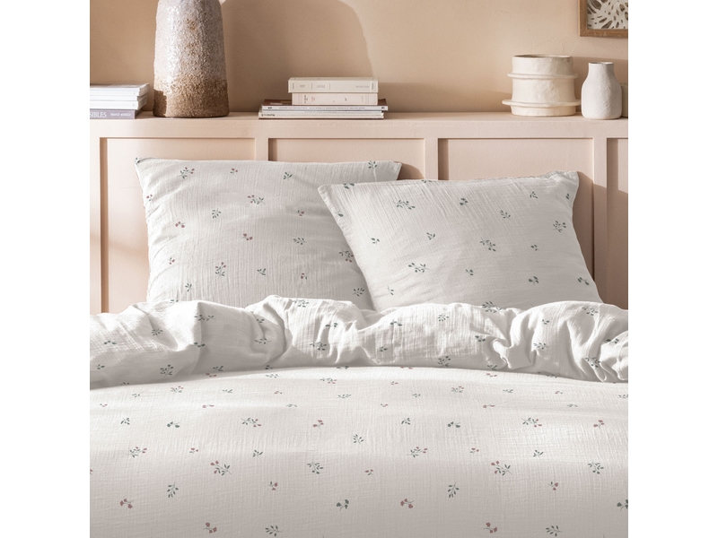  Parure de lit imprimée en gaze de coton, fleurettes 260x240+2x65x65cm  - Conforama D