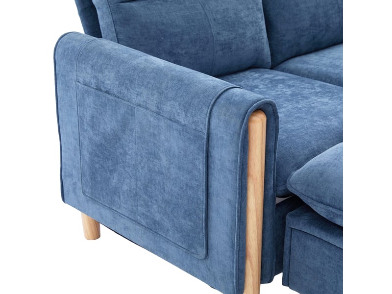  Canapé en u 4 places en chenille bleu avec 2 poufs et rangements intégrés pour le salon familial  - Conforama W
