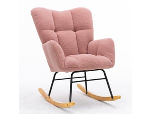 Fauteuil à bascule 89x70x95 cm rose en tissu peluche, dossier haut et accoudoirs, style moderne