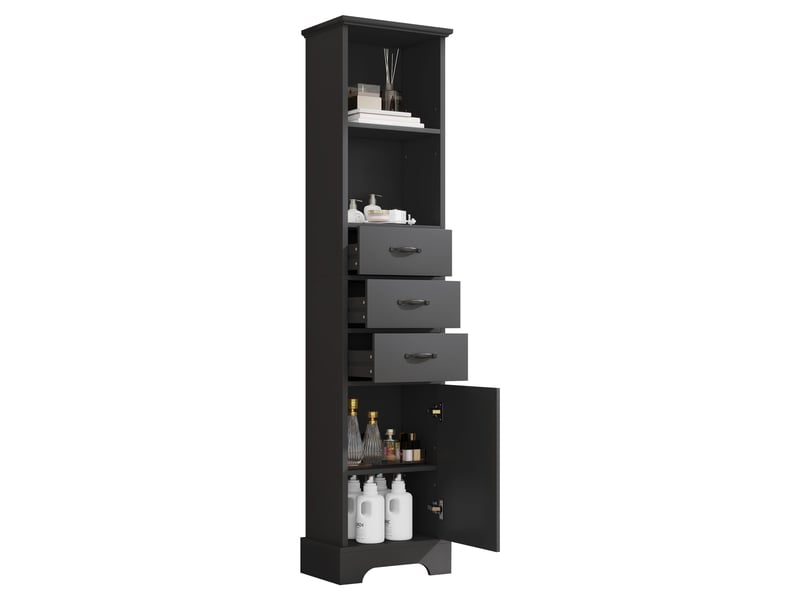  Armoire de salle de bain avec 1 porte, 3 tiroirs et niches ouvertes, pour salle de bain, 38 × 26 × 172,5 cm  - Conforama A