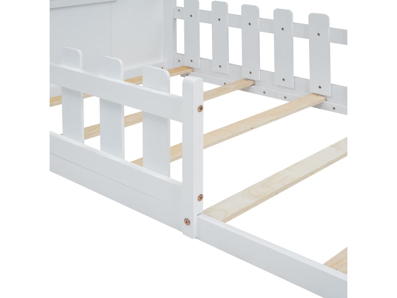  Lit cabane,lit plat pour enfants en pin et mdf 90x200cm,en forme de maison,blanc lit enfant blanc - Conforama E