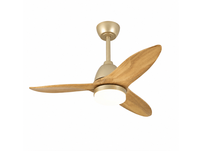  Ventilateur de plafond 36 pouces avec led, 3 pales en bois massif, moteur dc réversible, finition chêne doré  - Conforama A