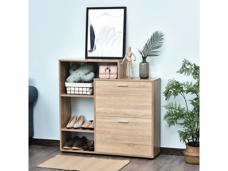  Étagère à chaussures, design moderne, élégante, gain de place, 20 paires, entrée en bois, 101,5 x 25,5 x 98 cm  - Conforama B