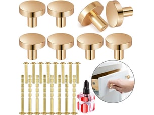 Lot de 8 boutons dorés 25x30 mm, poignées rondes pour meubles avec 16 vis et tournevis