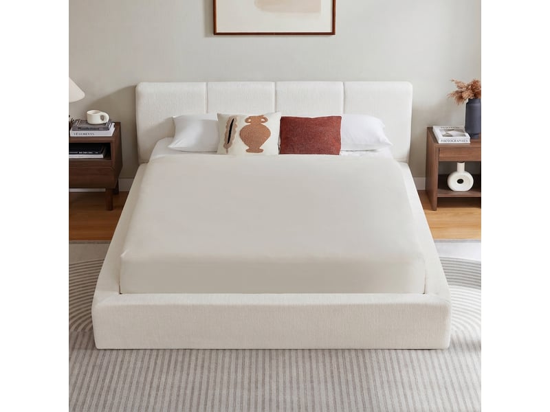Cadre de lit 160x200 avec tête de lit capitonnée, structure en acier renforcé, lit double blanc crème - Conforama B