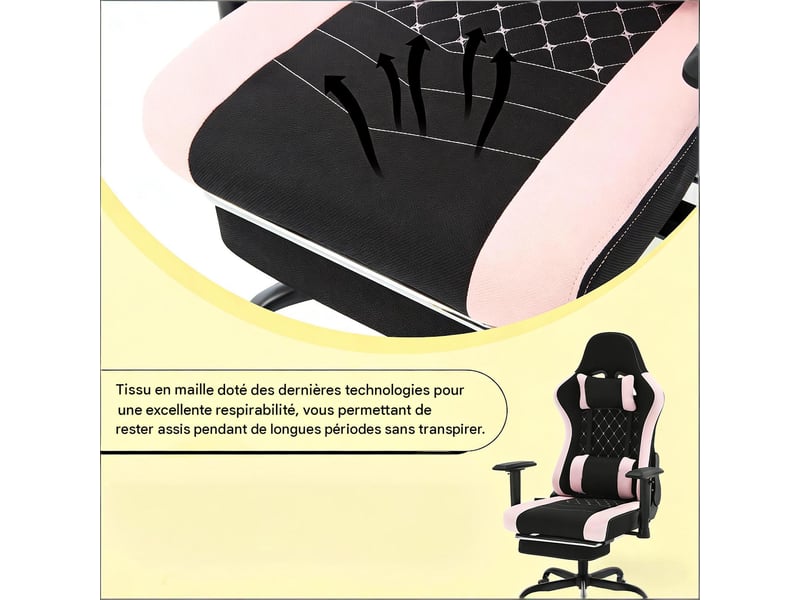  Fauteuil de bureau gamer massant pivotant inclinable noir et rose 70x70x127 cm T5828P490265 - Conforama E