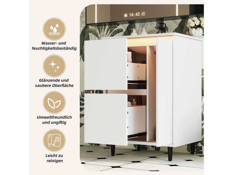  Meuble sous-vasque 1 porte 2 tiroirs avec vasque céramique blanc 61x46.5x87 cm  - Conforama E