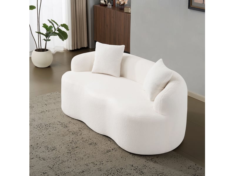  Canapé 2 places incurvé blanc crème 170x89x70 cm avec 2 coussins  - Conforama E