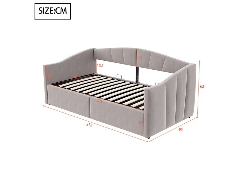  Lit banquette 90x200 cm avec rangement hydraulique en velours gris clair  - Conforama E