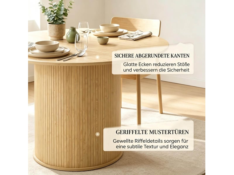 Table à manger ronde aspect bois naturel – ø 120 x h 75 cm – 4 à 6 personnes - Conforama E