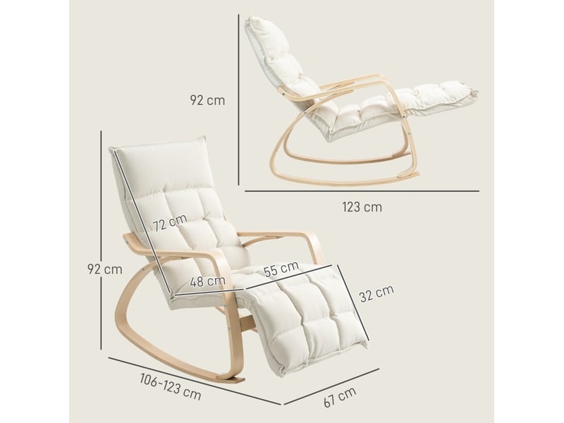  Fauteuil à bascule relax avec repose-pieds réglable 5 positions blanc crème  - Conforama C