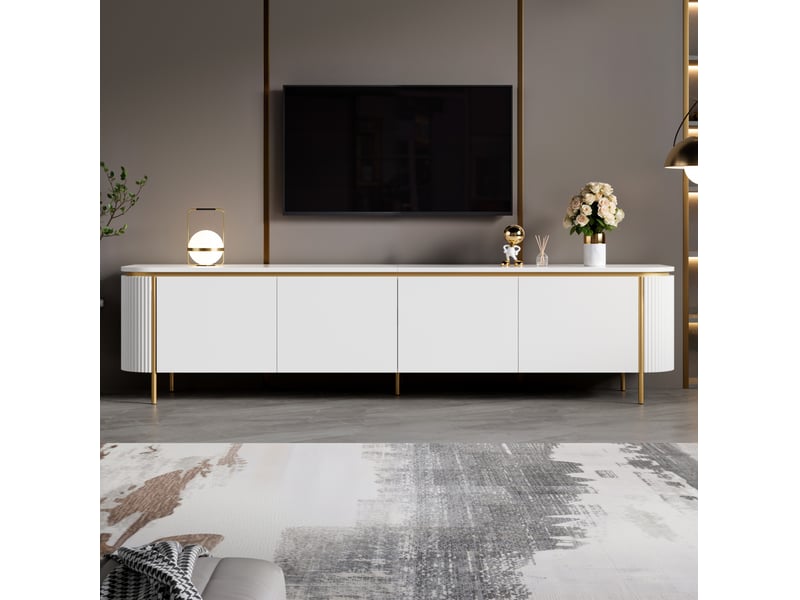  Meuble tv bas avec 6 portes 180x38x46 cm en mdf blanc  - Conforama W