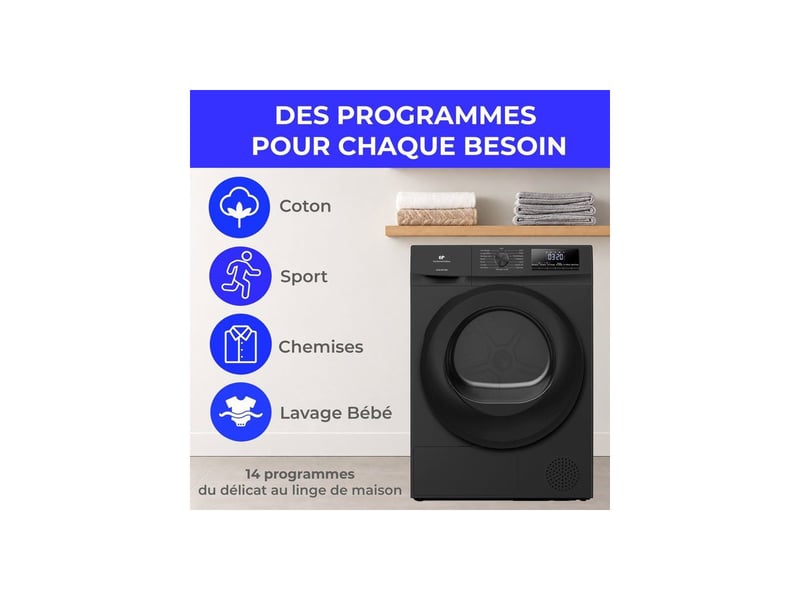  Sèche-linge pompe à chaleur 9 kg cesl9pcbd noir 14 programmes classe d CESL9PCBD - Conforama E