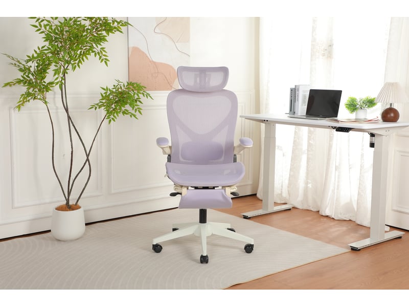  Chaise de bureau ergonomique pliable violette, gain de place avec appui-tête 3d et repose-pieds  - Conforama A