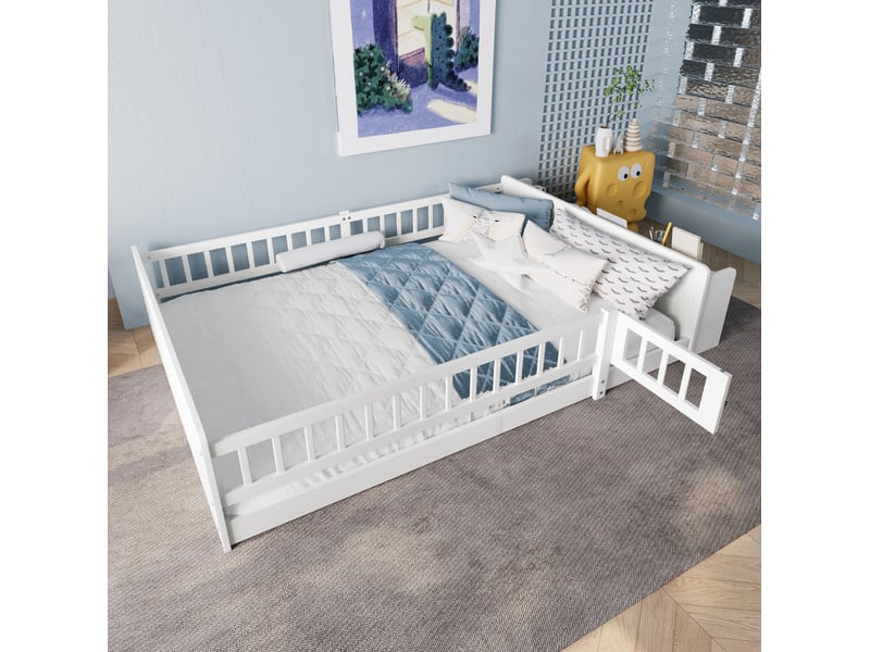  Lit enfant 140 x 190 cm en bois avec rangement ouvert et sommier à lattes, blanc  - Conforama B