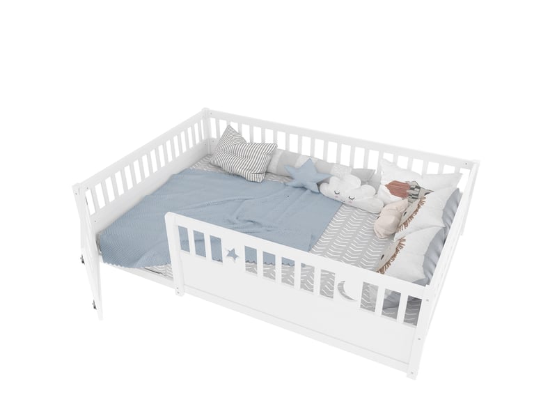  Lit enfant à barrières 140 x 190 cm blanc en bois de pin et contreplaqué  - Conforama A