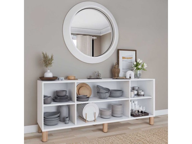  Buffet 4 portes en aggloméré bohemian blanc avec cannage blanc (4 portes)  - Conforama D