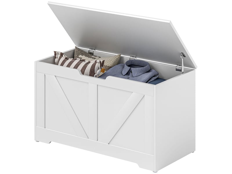  Coffre de rangement pour chambre, 100 l, avec couvercle de sécurité, 80 x 40 x 45 cm, blanc  - Conforama B