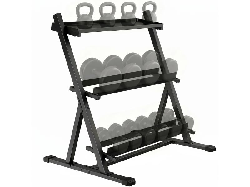  Support à haltères en acier à 3 niveaux, capacité 200 kg, 88 x 66 x 88 cm, noir  - Conforama A