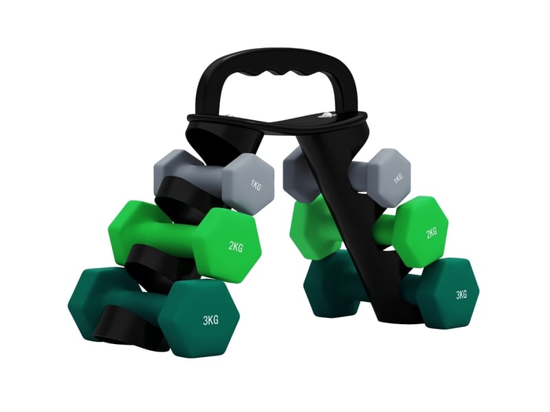  Set d'haltères hexagonaux 6 pièces de 1 à 3 kg – gris – support de rangement transformable en kettlebell  - Conforama A