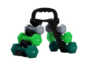 Set d'haltères hexagonaux 6 pièces de 1 à 3 kg – gris – support de rangement transformable en kettlebell