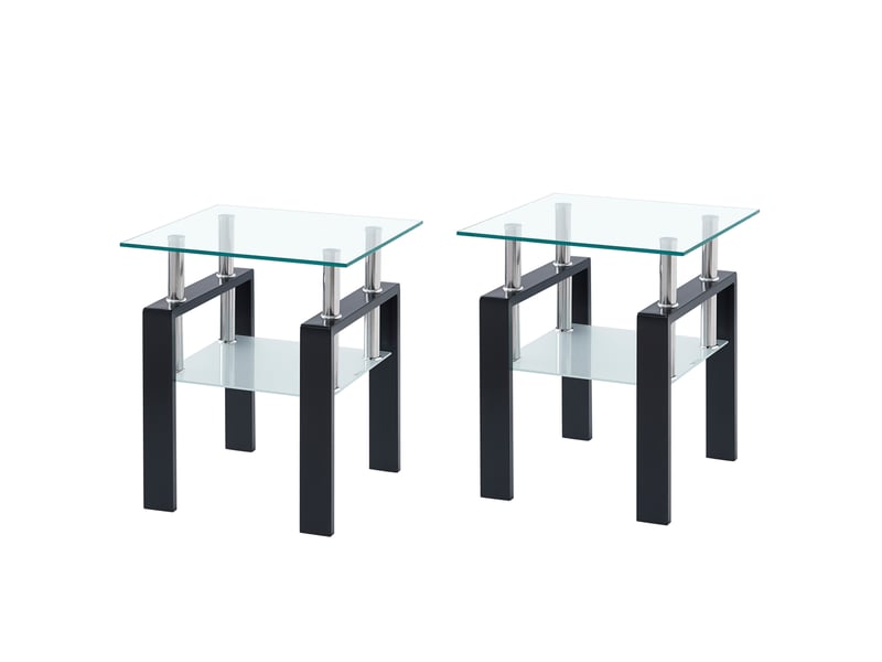  Table d'appoint  45 x 45 x 52 cm en verre trempé transparent avec étagère et pieds noirs  - Conforama A