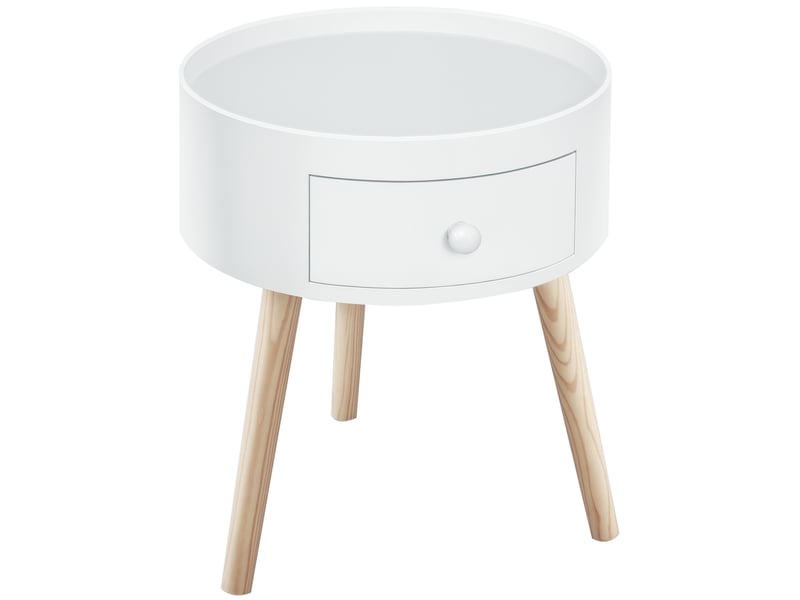  Table basse ronde avec tiroir en bois blanc  - Conforama A