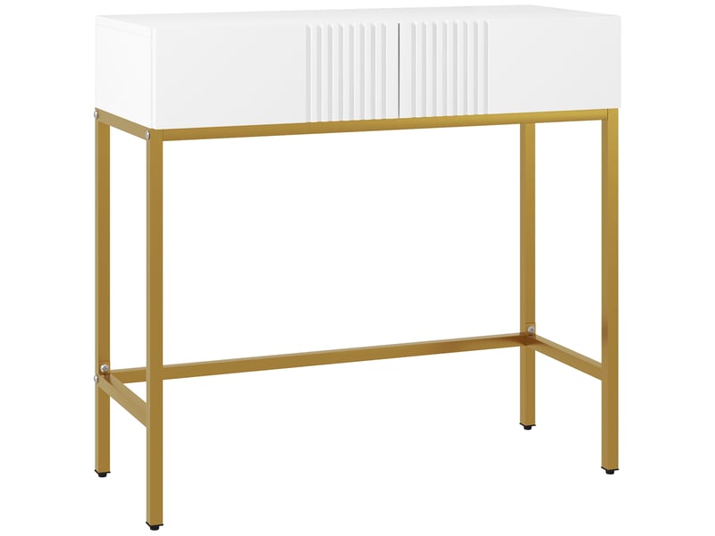  Table console console meuble avec 2 tiroirs base en acier avec pieds antidérapants blanc 80 x 31,5 x 75 cm  - Conforama B