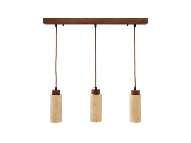  Suspension design 3 spots en travertin et effet bois iris  - Conforama A
