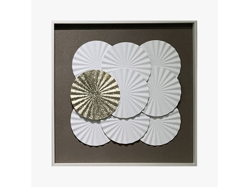  Tableau peinture à l'huile relief rond blanc et doré cadre aluminium  - Conforama A